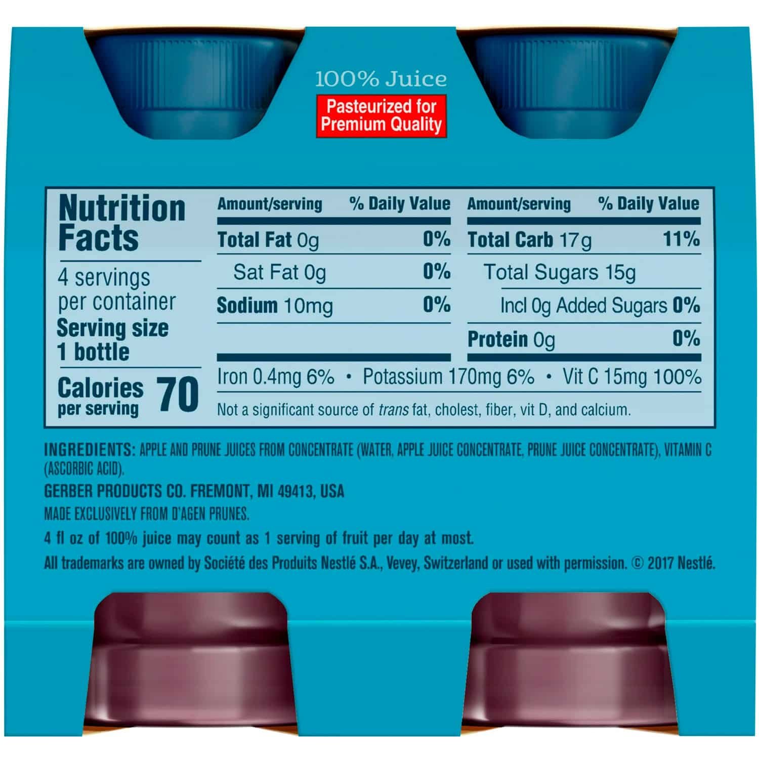 (Pack of 4) Gerber 100% Apple Prune Fruit Juice, 4 Fl Oz Bottles - Image 2