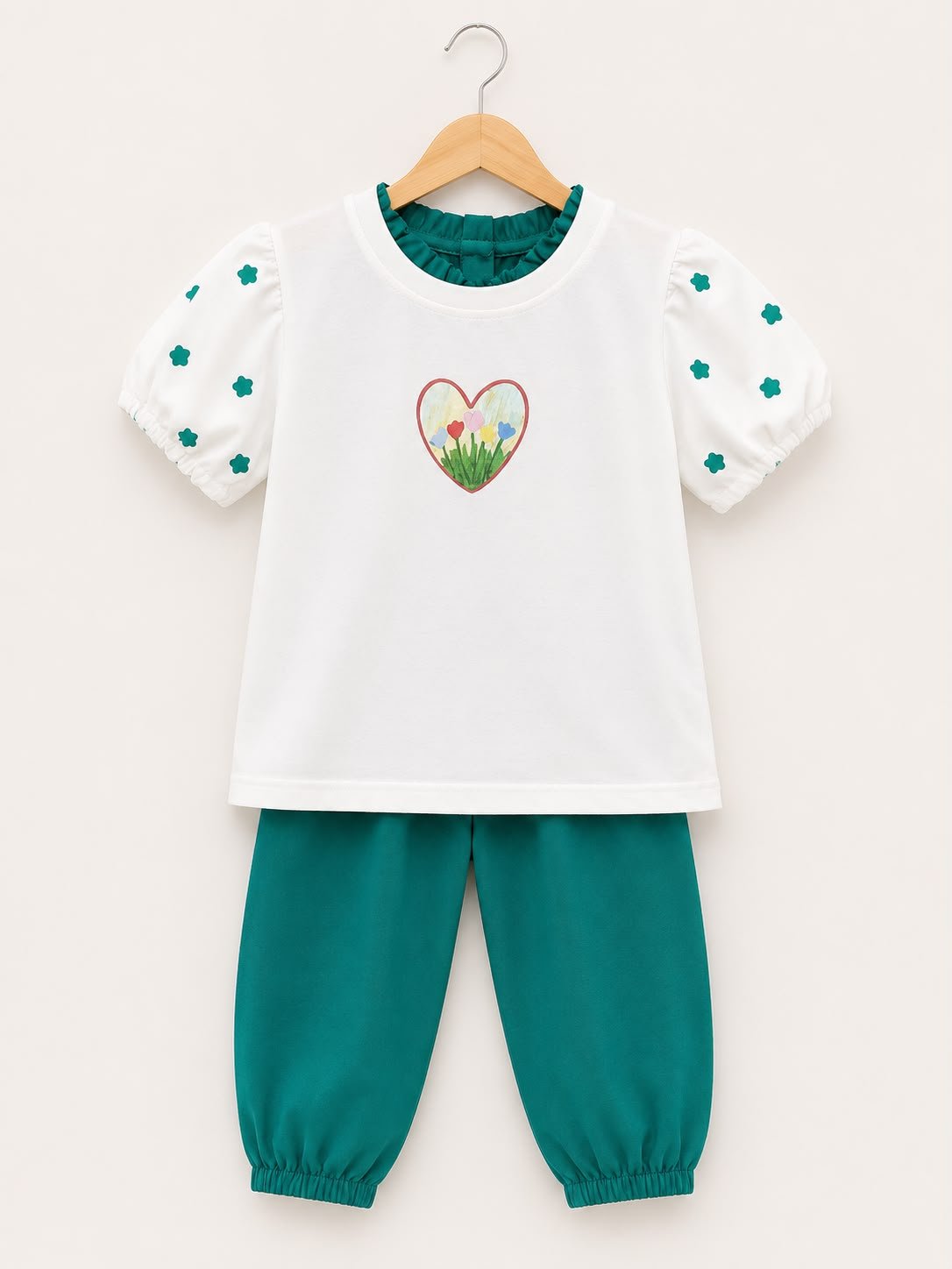 Green and White Trouser Shirt For Girls